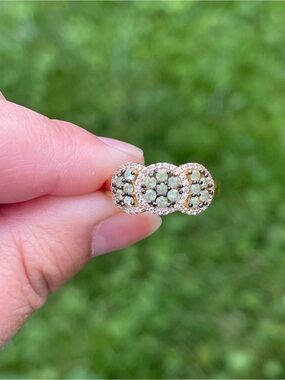 Demantoid Garnet and White Zircon Mosaic Ring